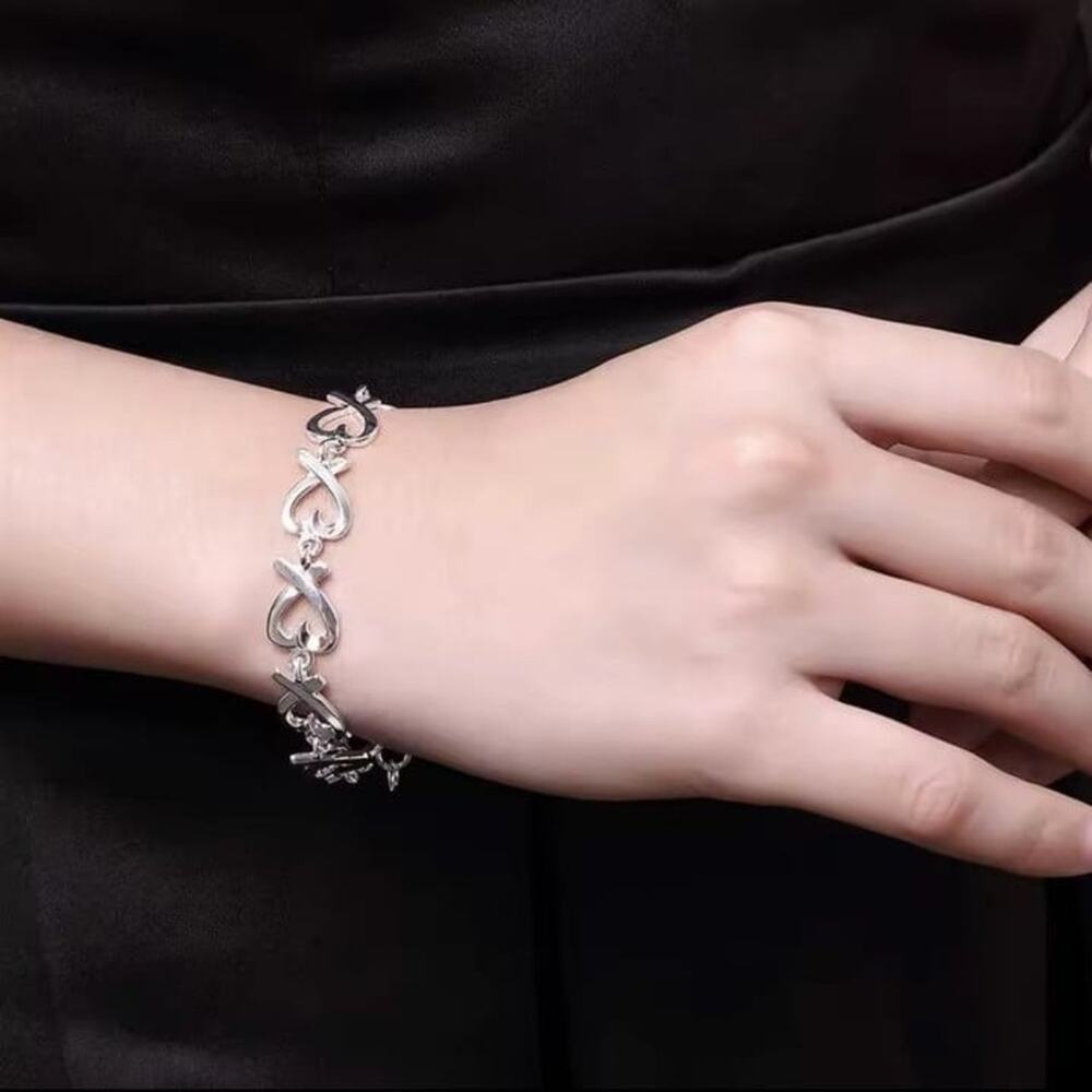 925 Sterling Silver Bracelet XO Hearts BOHO Fashion Anniversary Birthday Gift